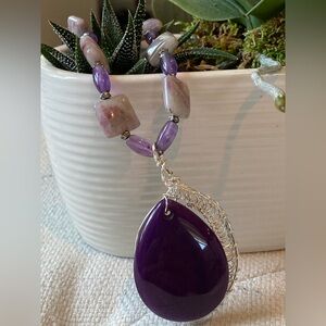Purple and Silver Beaded Necklace